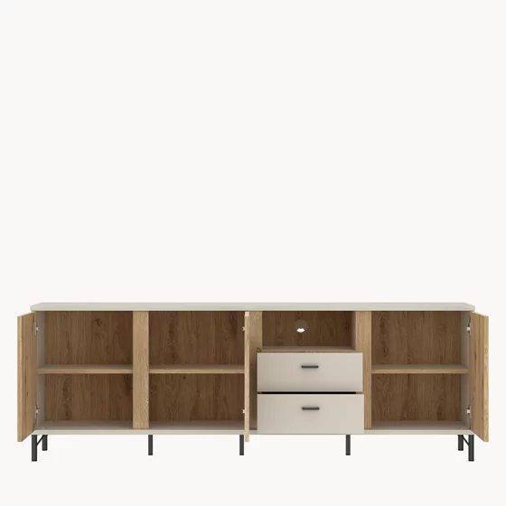 Comoda TV Mosano, 3 Usi si 2 Sertare, LUSF102, 200x40x70 h cm, MDF cu Riflaj, Stejar Cremona/Casmir picture - 3