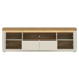 Comoda TV Naxxar NAXF02, 2 Usi + 2 Sertare, 194x39.6x62.5 h cm, Pal Melaminat/PVC, Stejar Piatra/Casmir