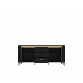 Comoda TV Norica LAZF01, 2 Usi + 3 Sertare, 155.3x40x70 h cm, Pal Melaminat/MDF, Negru/Auriu