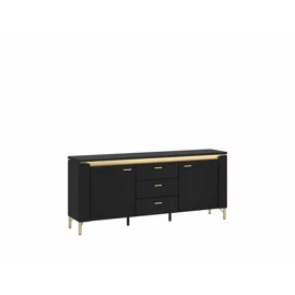 Comoda TV Norica LAZF01, 2 Usi + 3 Sertare, 155.3x40x70 h cm, Pal Melaminat/MDF, Negru/Auriu