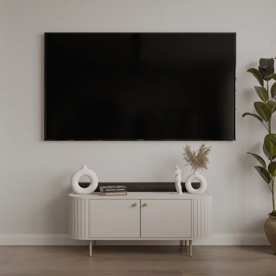 Comoda TV Ovalio 2 Sertare, TYP 302,  123x42.3x50 h cm, Pal Melaminat/MDF, Beige Nisip picture - 1