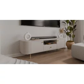 Comoda TV Ovalio 2 Usi + Sertar, TYP 321,  180x42.3x50 h cm, Pal Melaminat/MDF, Beige Nisip