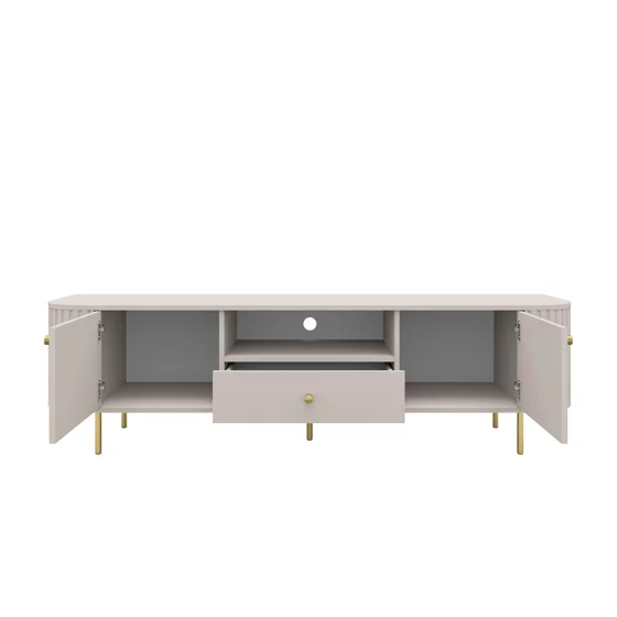 Comoda TV Ovalio 2 Usi + Sertar, TYP 321,  180x42.3x50 h cm, Pal Melaminat/MDF, Beige Nisip picture - 3