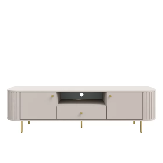 Comoda TV Ovalio 2 Usi + Sertar, TYP 321,  180x42.3x50 h cm, Pal Melaminat/MDF, Beige Nisip picture - 4
