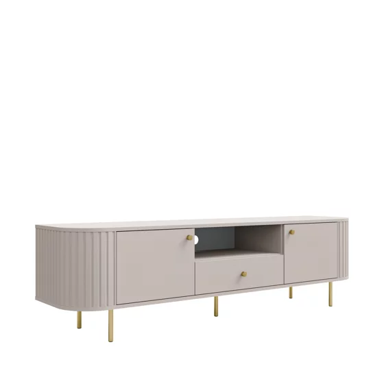 Comoda TV Ovalio 2 Usi + Sertar, TYP 321,  180x42.3x50 h cm, Pal Melaminat/MDF, Beige Nisip picture - 5