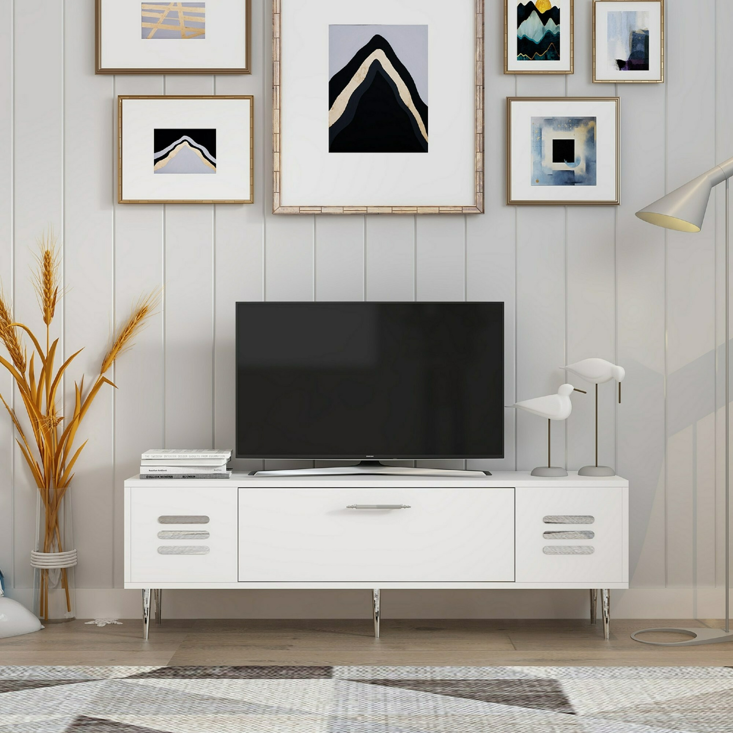 Comoda tv paradise - 140x29.6x45 cm, alb/silver