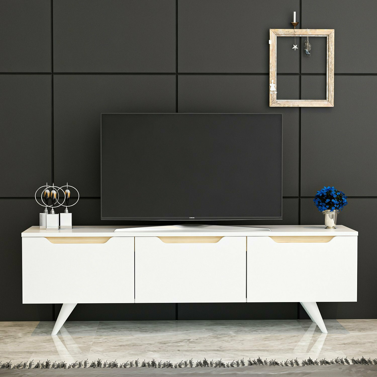 Comoda tv prag, 150x35x44 cm - alba