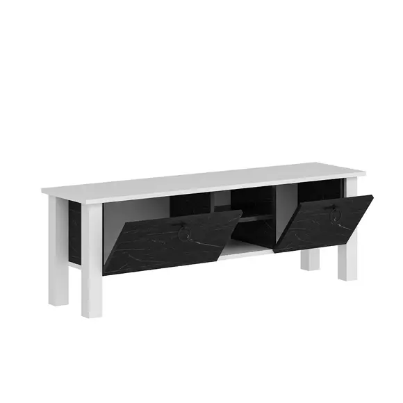 Comoda TV Rose, 140x35x44.8 cm - Alb cu Negru tip Marmura picture - 5
