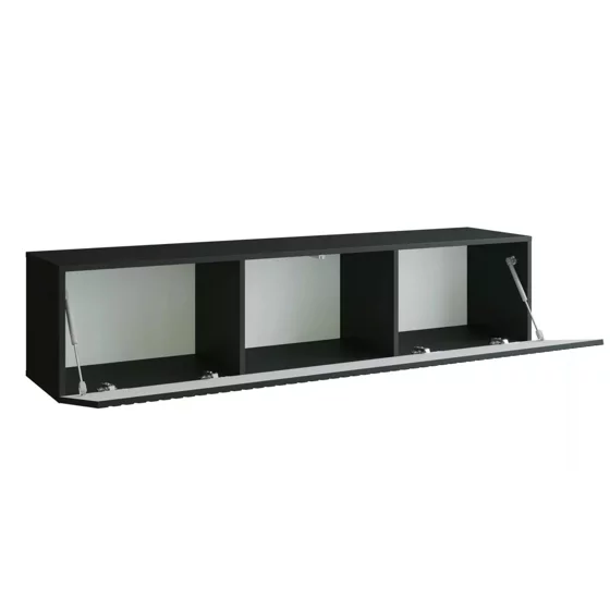 Comoda TV Suspendata Joy, 150x38x35 cm, Pal Melaminat, Front MDF cu Riflaj, Negru Lucios picture - 2