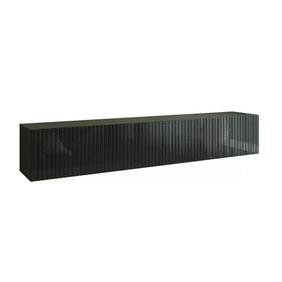 Comoda TV Suspendata Joy, 200x38x35 cm, Pal Melaminat, Front MDF cu Riflaj, Negru Lucios picture - 1