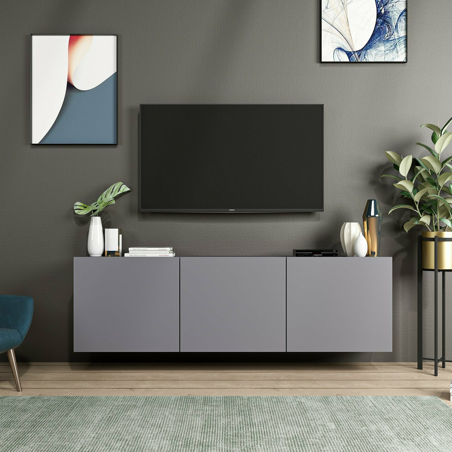 Comoda tv white, 150x31x44 cm - antracit