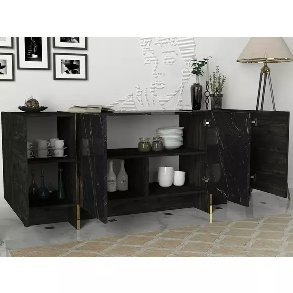 Comoda Veyron,180x46.6x60 cm - Negru Marmura picture - 3