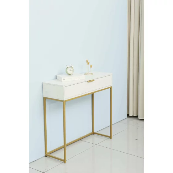 Consola Mersburg, 80x28x76.5 h cm, Metal/Pal Melaminat, Auriu/Alb picture - 3