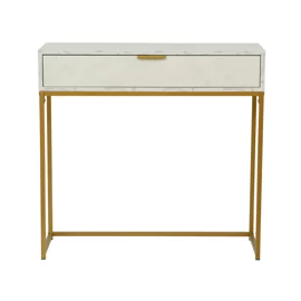 Consola Mersburg, 80x28x76.5 h cm, Metal/Pal Melaminat, Auriu/Alb