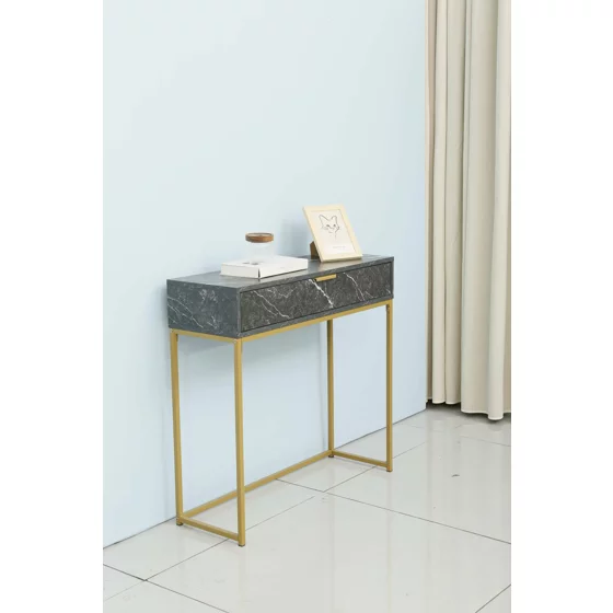 Consola Mersburg, 80x28x76.5 h cm, Metal/Pal Melaminat, Auriu/Negru picture - 2