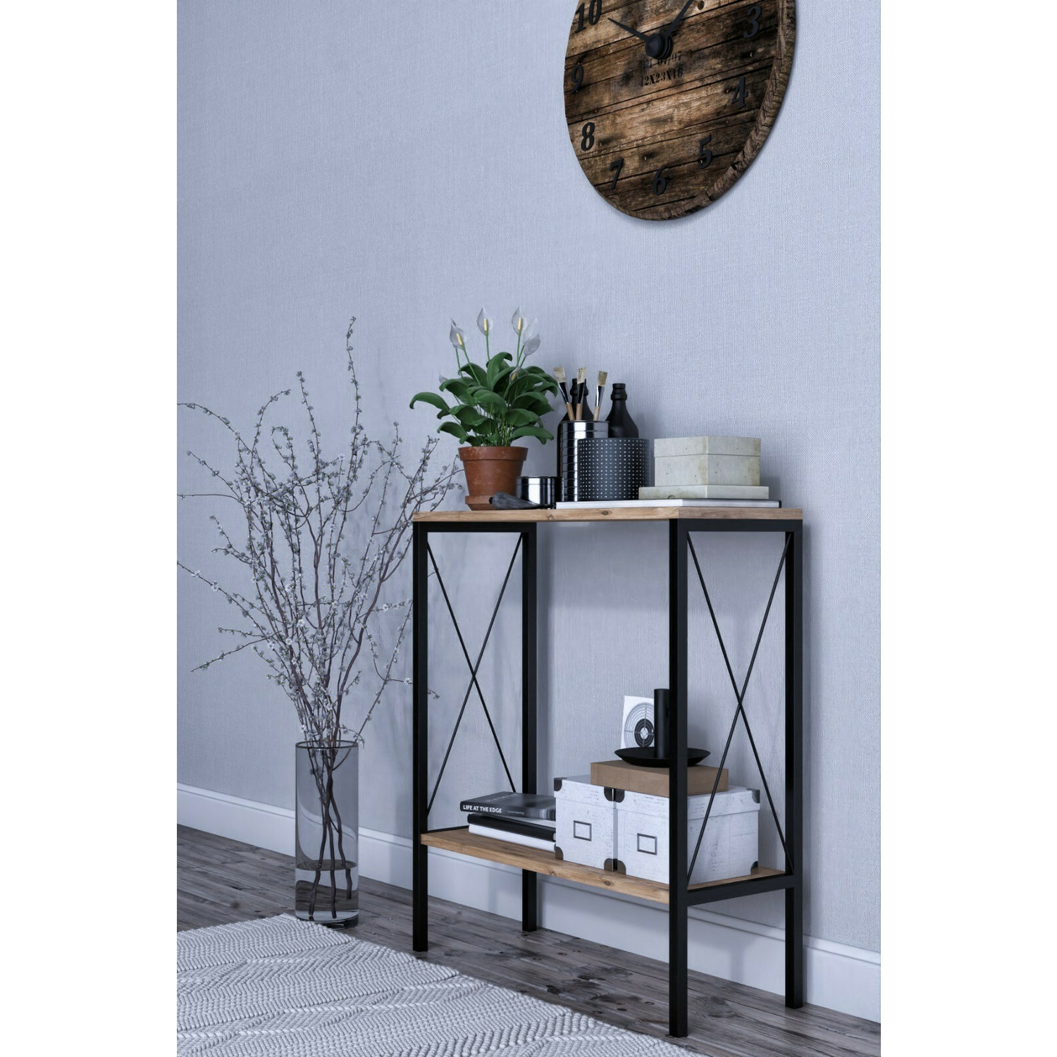 Consola nina 73x26x80cm, stejar/negru