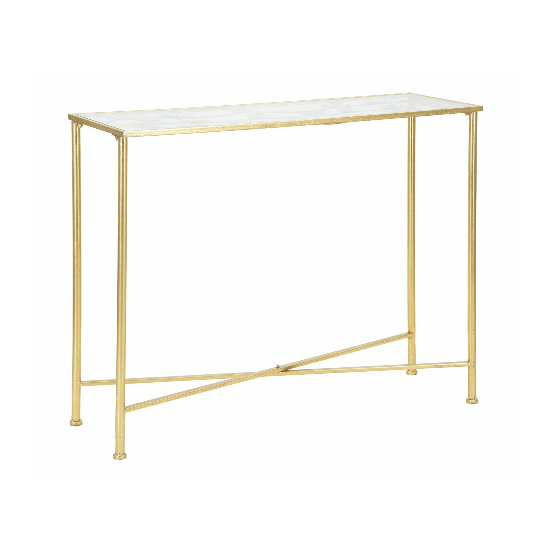 Consola, roma2179, auriu, metal si sticla, 80x100x35 cm
