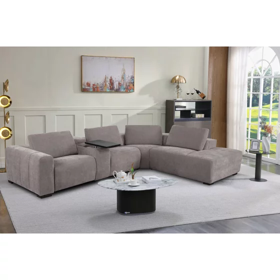 Coltar Jomala Cu Recliner Electric, Masuta Rotativa, Stanga, 332X245X76 h cm, Stofa, Gri Maroniu picture - 1