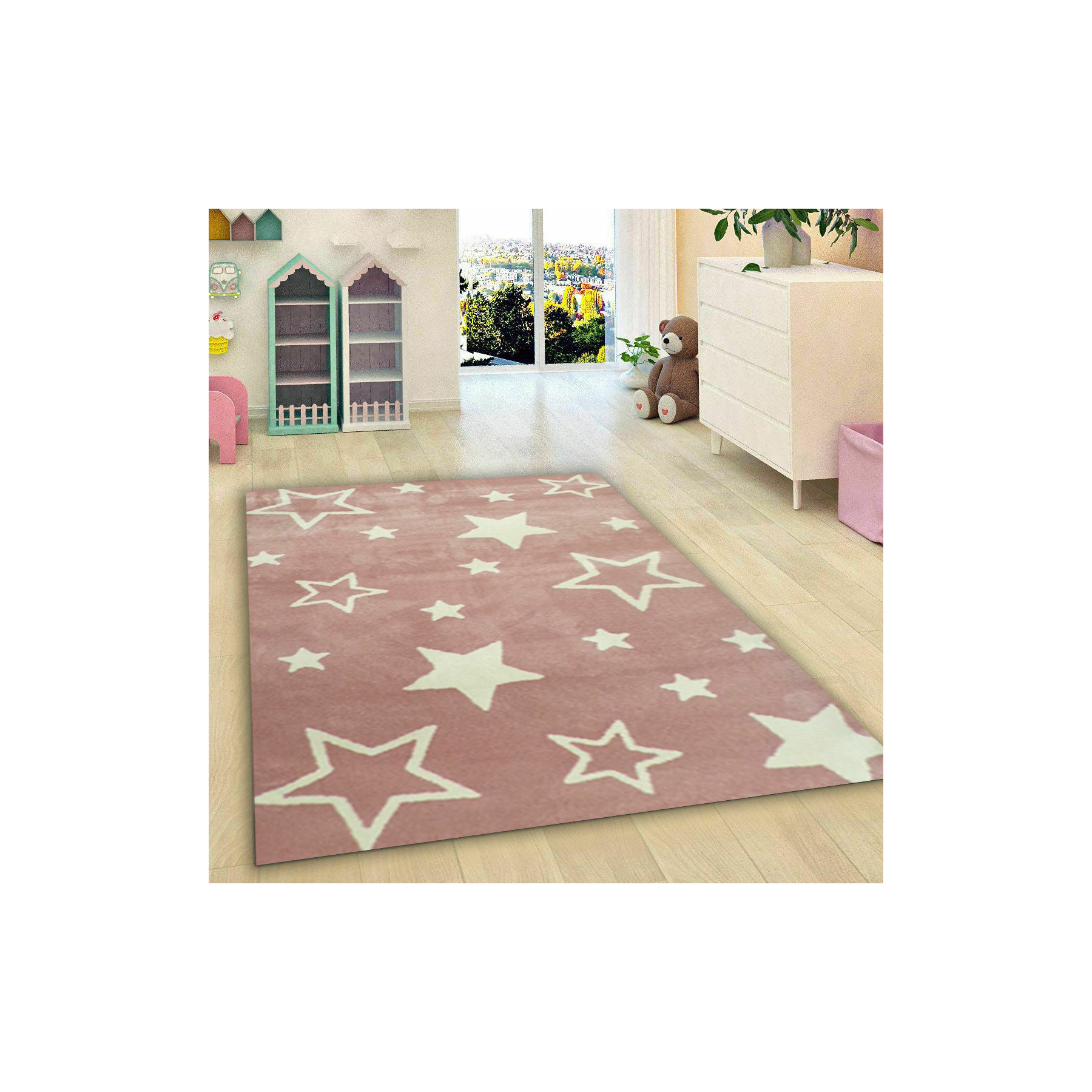 Covor aruba 1056, 120x180 cm, roz, alb