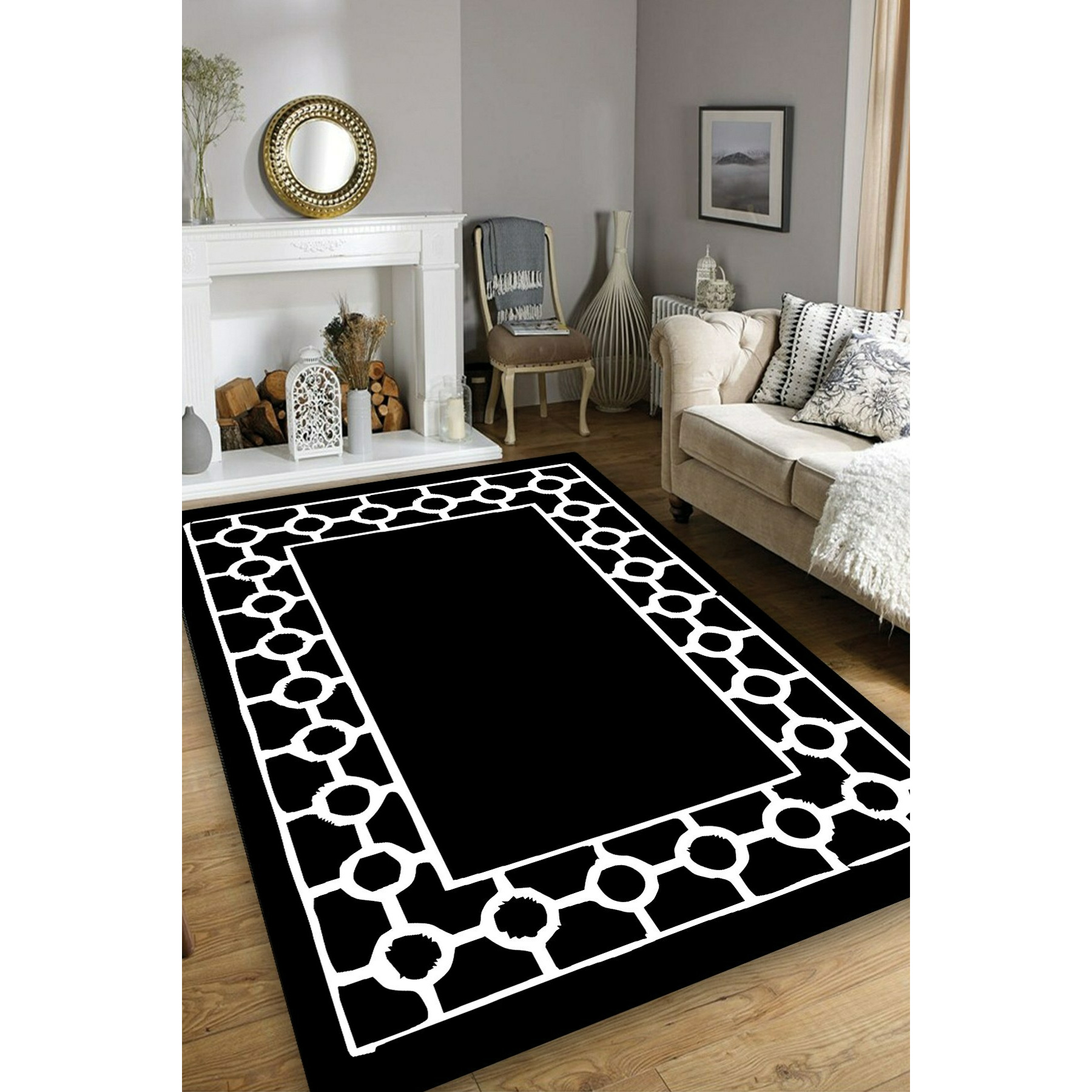 Covor aruba 1107, 80x150 cm, negru, alb