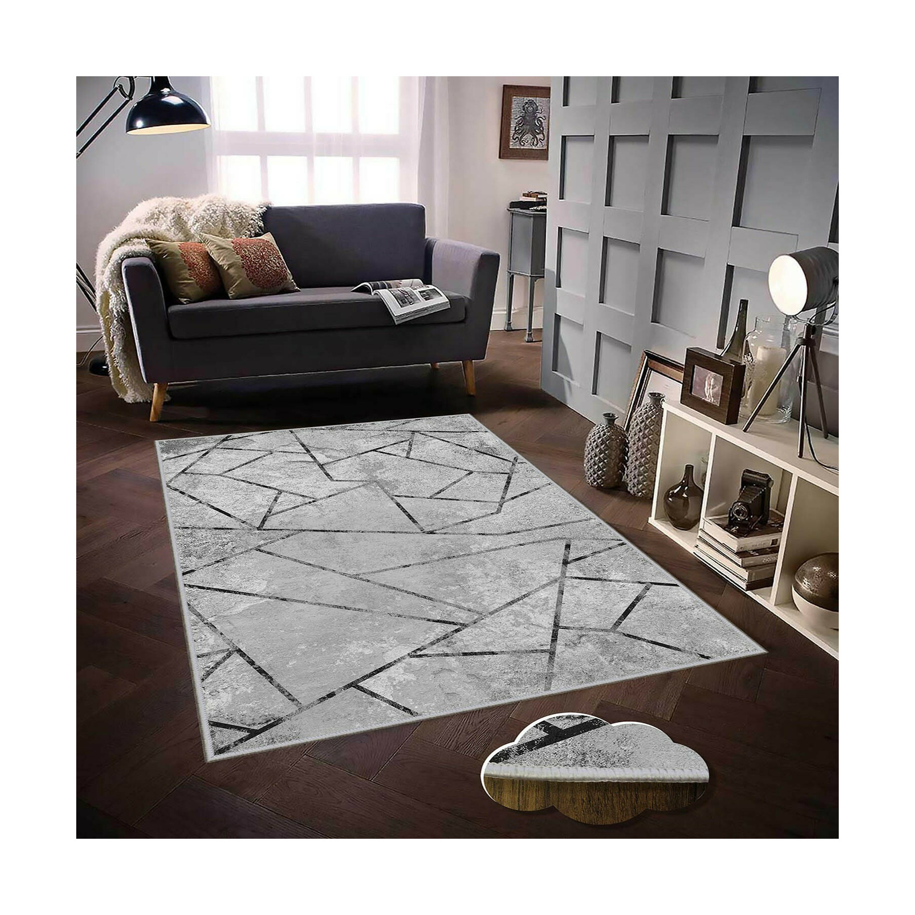 Covor aruba 1198, 120x180 cm, gri, alb