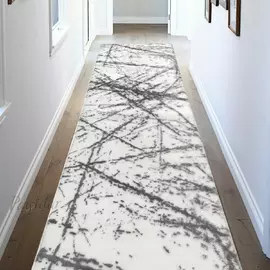 Covor Aruba 1329, Traversă, 80x300 cm, Gri, Alb