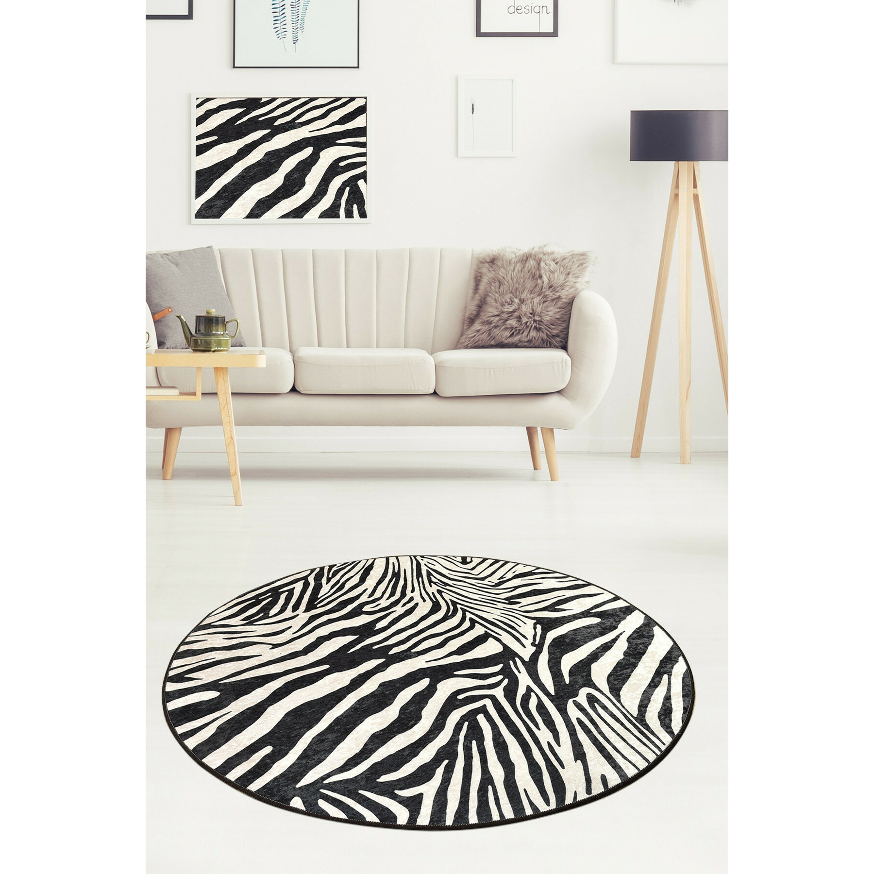 Covor aruba 1396, rotund, 140x140 cm, negru, alb
