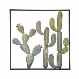 Decoratiune de perete cu cactus , Roma1083, Verde,Albastru, Metal, 50x50x1.3 cm