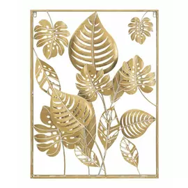 Decoratiune de perete cu frunze, Roma1381, Auriu, Metal, 80x60x6.5 cm