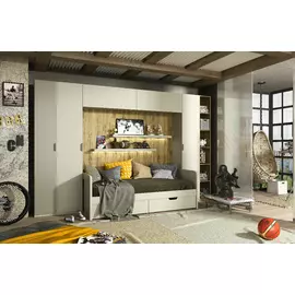Dormitor Modern Pentru Copii, 362x100x230 cm, Ecru/Stejar Navarra/Gri