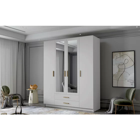 Dulap cu 4 Usi si 2 Sertare Ada 2, 160x52x205 h cm, Oglinda Pal Melaminat picture - 3