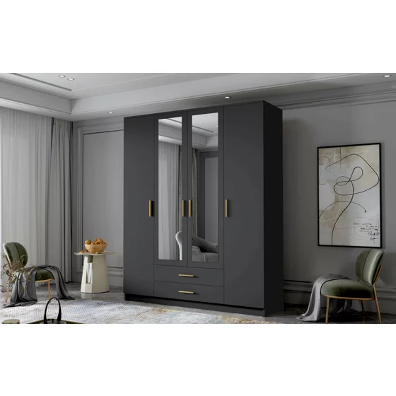 Dulap cu 4 Usi si 2 Sertare Ada 2, 160x52x205 h cm, Oglinda Pal Melaminat picture - 4