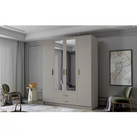 Dulap cu 4 Usi si 2 Serate Ada 2, 160x52x205 h cm, Oglinda Pal Melaminat