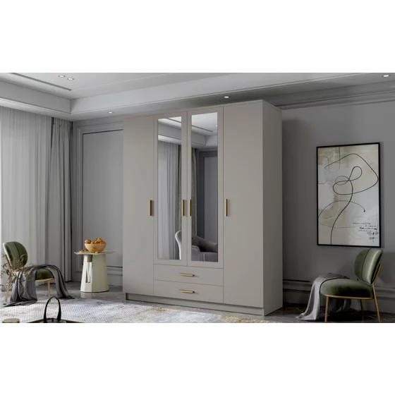 Dulap cu 4 Usi si 2 Sertare Ada 2, 160x52x205 h cm, Oglinda Pal Melaminat picture - 1