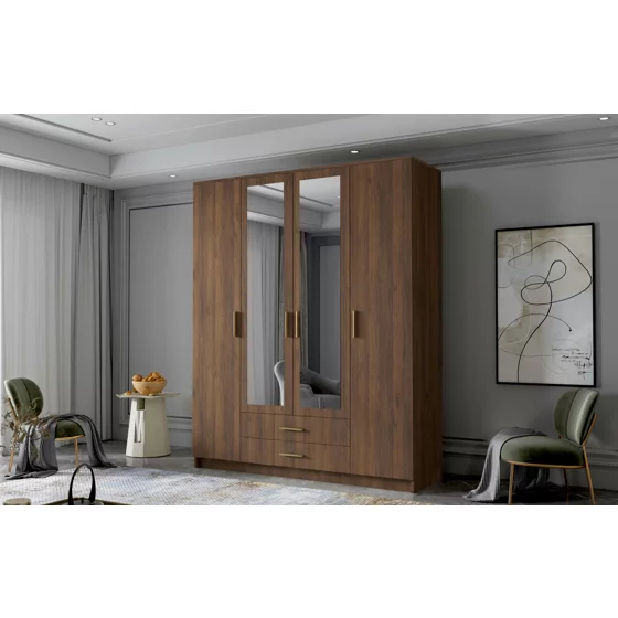 Dulap cu 4 Usi si 2 Sertare Ada 2, 160x52x205 h cm, Oglinda Pal Melaminat picture - 2