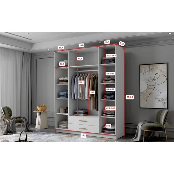 Dulap cu 4 Usi si 2 Sertare Ada 2, 160x52x205 h cm, Oglinda Pal Melaminat picture - 5