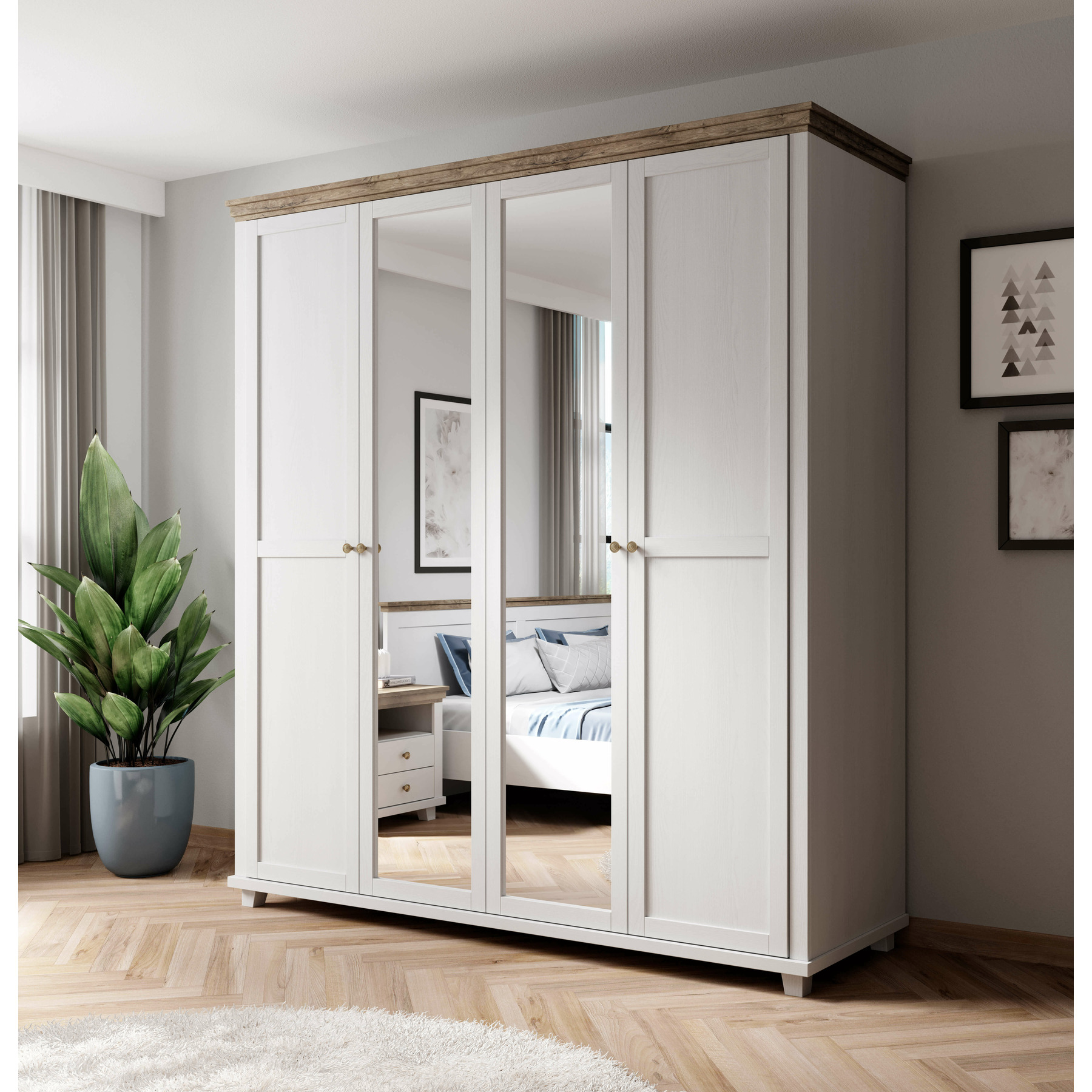 Dulap evora, 4 usi, oglinda, 200x62x216 cm