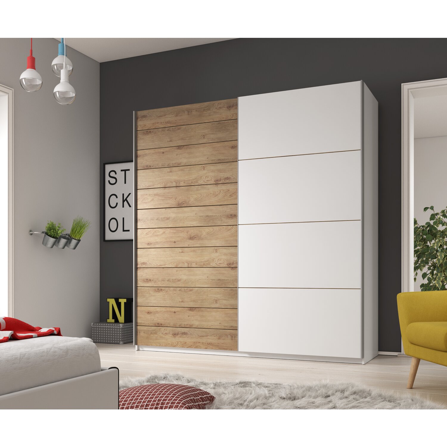 Dulap galaxy 220/61/210 alb/stejar beaufort