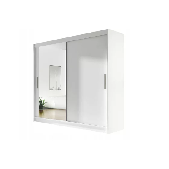 Dulap Usi Culisante Bega VI 180x58x215 cm, Alb Mat/Oglinda picture - 1