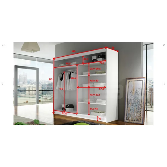 Dulap Usi Culisante Bega VI 180x58x215 cm, Alb Mat/Oglinda picture - 2