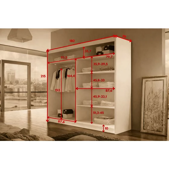 Dulap Usi Culisante Bega VI 180x58x215 cm, Stejar Sonoma/Oglinda picture - 2