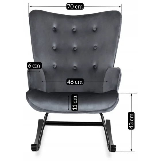 Fotoliu Balansoar Edirne, 70x78x90.5 cm, Stofa tip Catifea, Gri picture - 6