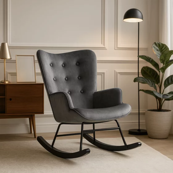 Fotoliu Balansoar Edirne, 70x78x90.5 cm, Stofa tip Catifea, Gri picture - 1