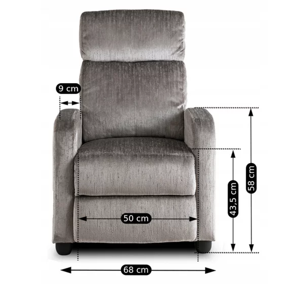 Fotoliu Cu Recliner Dharma, 68x78-155x100 cm, Catifea Gri picture - 3