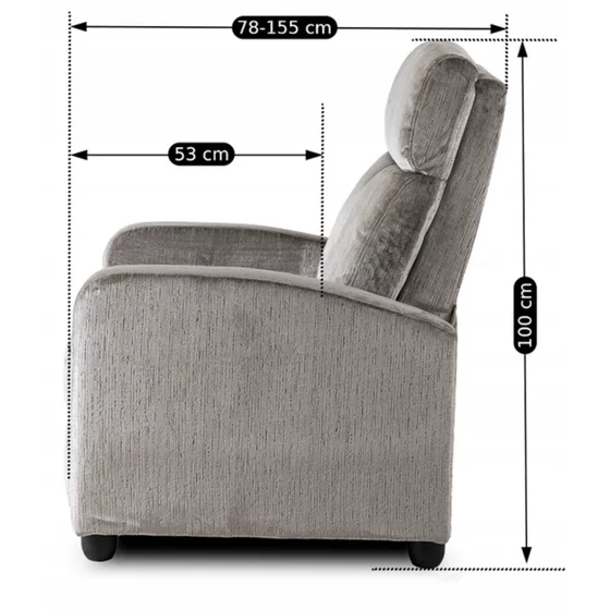 Fotoliu Cu Recliner Dharma, 68x78-155x100 cm, Catifea Gri picture - 11