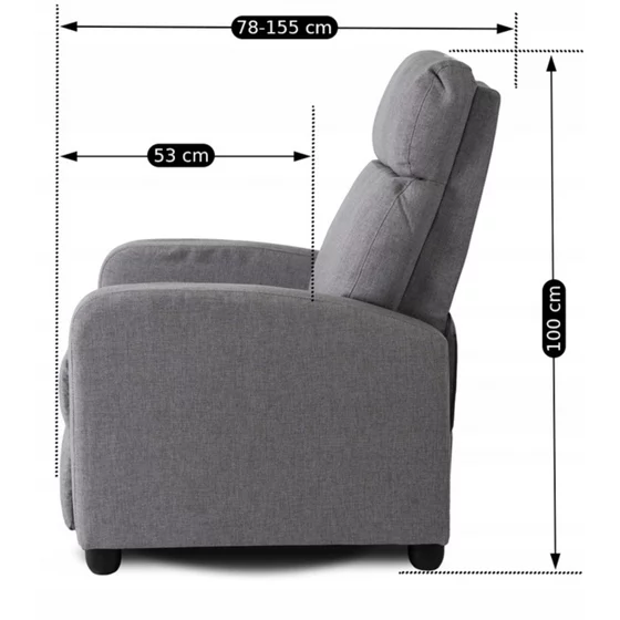 Fotoliu Cu Recliner Dharma, 68x78-155x100 cm, Stofa, Gri picture - 4