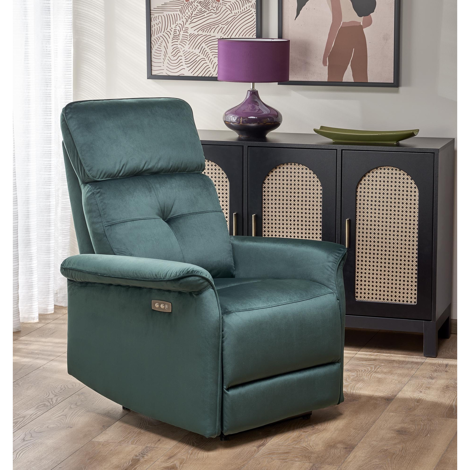Fotoliu cu recliner electric hagen 444, 80x90-170x92x108 cm, verde