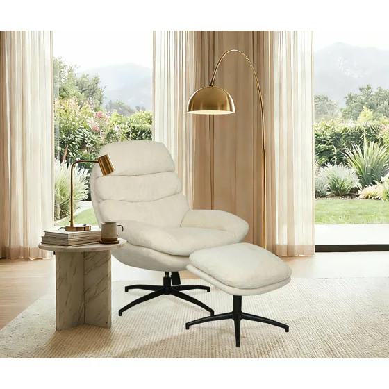 Fotoliu cu Taburet Argos, 83x93x102 h cm, Stofa Crem picture - 1