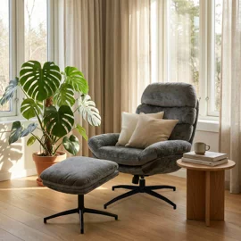 Fotoliu cu Taburet Argos, 83x93x102 h cm, Stofa Gri