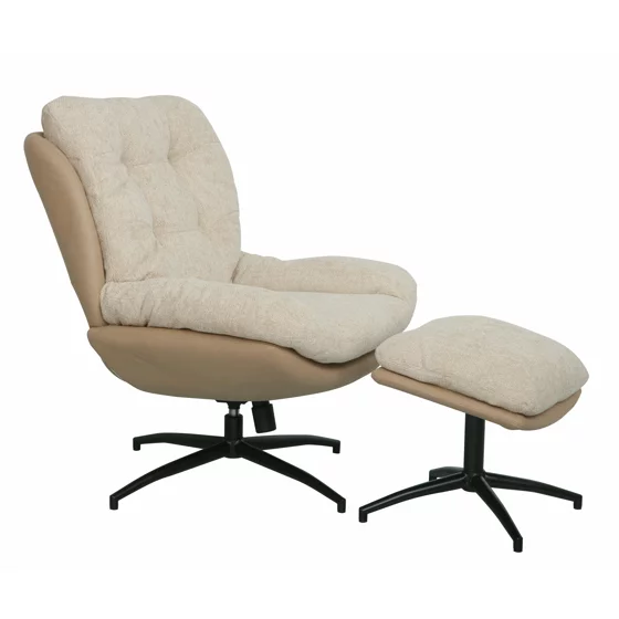 Fotoliu cu Taburet Hava, 83x93x99 h cm, Stofa Beige picture - 2